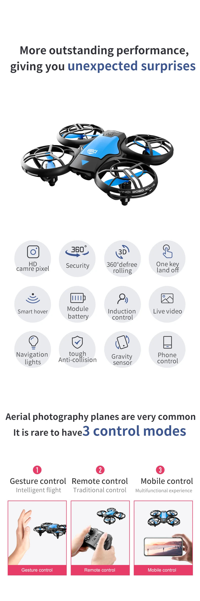 V8 Mini-drone 4K HD-kameralla - Taitettava WiFi FPV Quadcopter