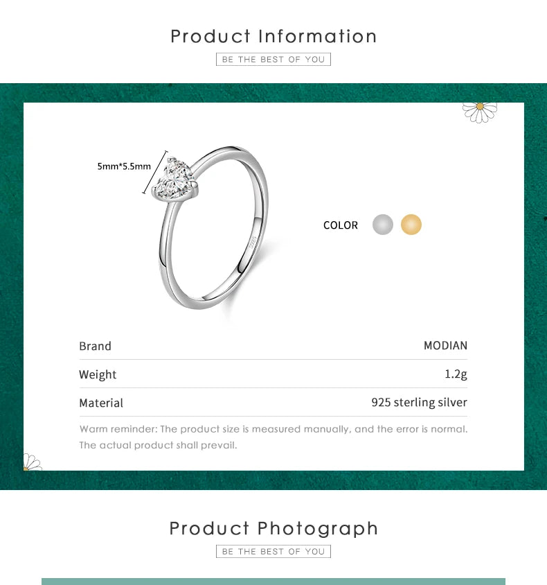 925 Hopeinen sydänsormus Zirkonialla, naisten kihlasormuksen tyyliä