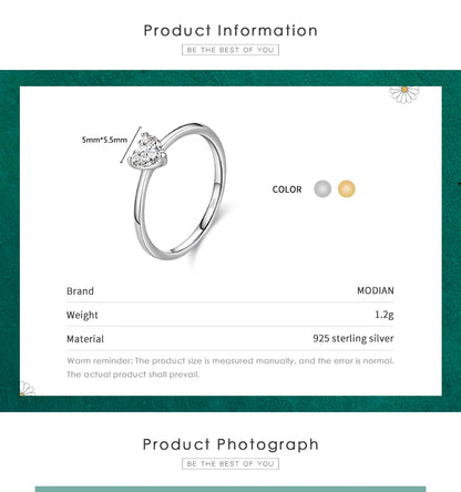 925 Hopeinen sydänsormus Zirkonialla, naisten kihlasormuksen tyyliä