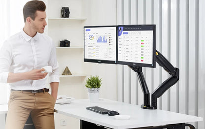 NB F195A Alumiini Kaksoisnäyttöteline - Kaasujousitettu 22-32" Monitorikiinnike