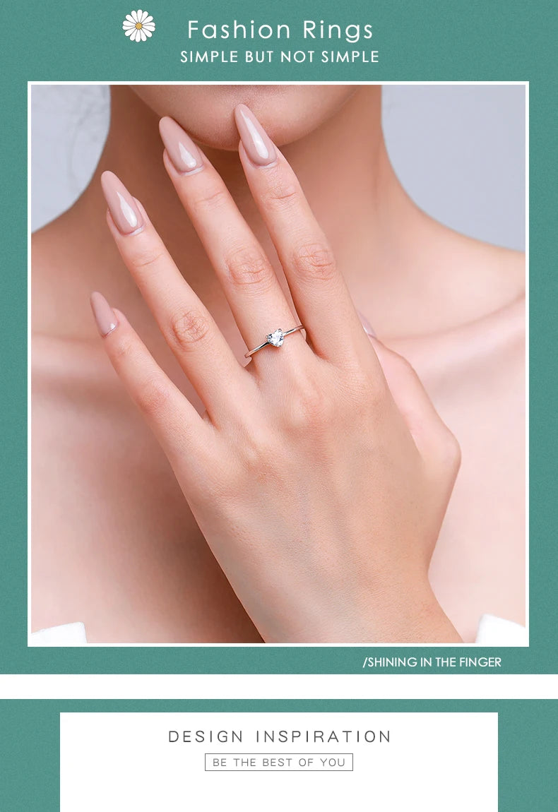 925 Hopeinen sydänsormus Zirkonialla, naisten kihlasormuksen tyyliä