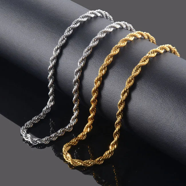 18K kullattu kierreköysiketju kaulakoru, 2.5-5mm,  miehille ja naisille