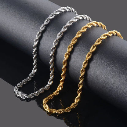 18K kullattu kierreköysiketju kaulakoru, 2.5-5mm,  miehille ja naisille