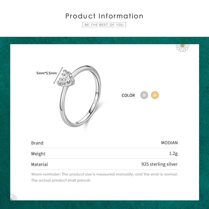 925 Hopeinen sydänsormus Zirkonialla, naisten kihlasormuksen tyyliä