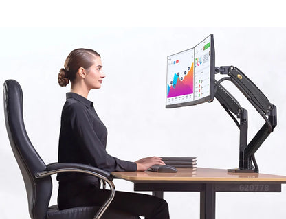 NB F195A Alumiini Kaksoisnäyttöteline - Kaasujousitettu 22-32" Monitorikiinnike