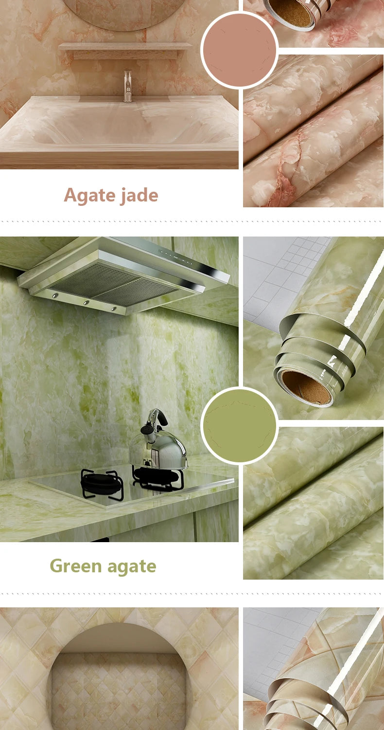 Matt Jade Green marble pattern self-adhesive wallpaper, available in many different variations