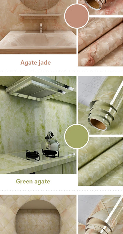 Matt Jade Green marble pattern self-adhesive wallpaper, available in many different variations