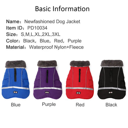 Warm winter dog coat with reflectors, for medium and large dogs