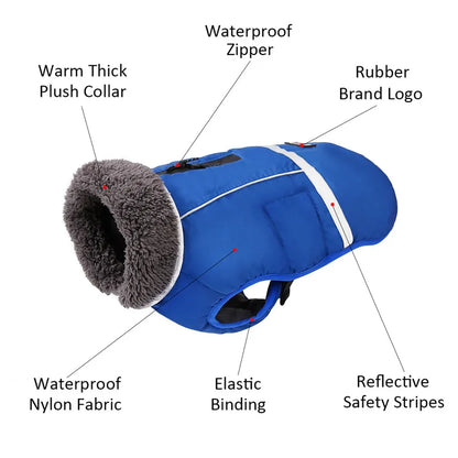 Warm winter dog coat with reflectors, for medium and large dogs