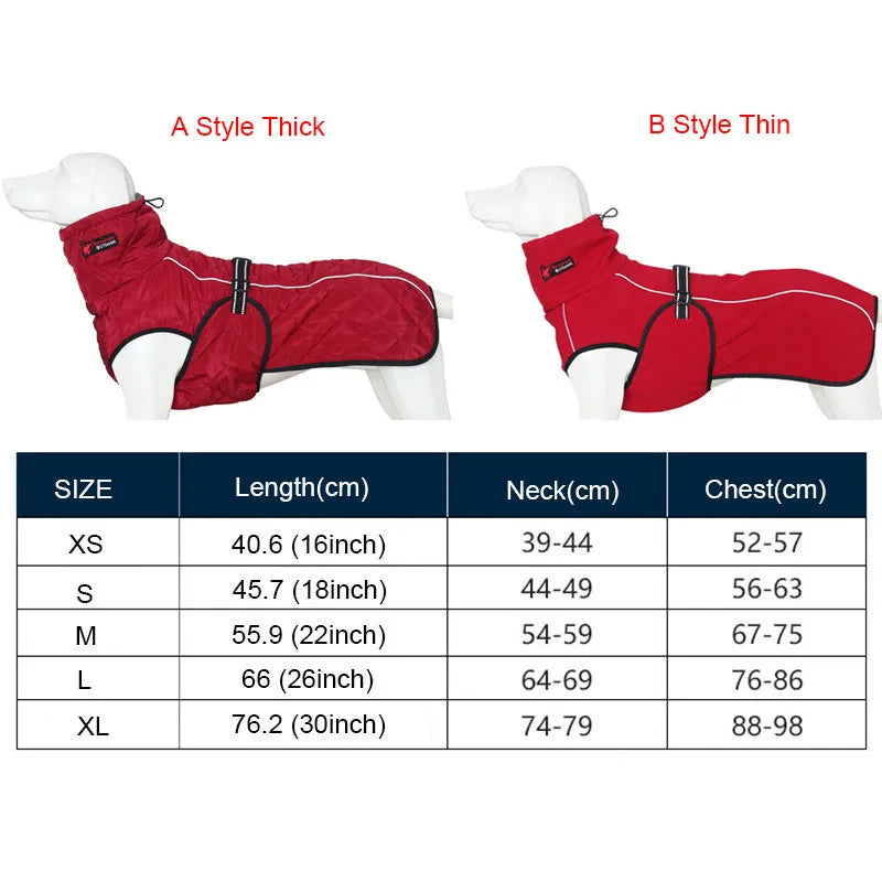 Dog winter coat for large dogs, all sizes