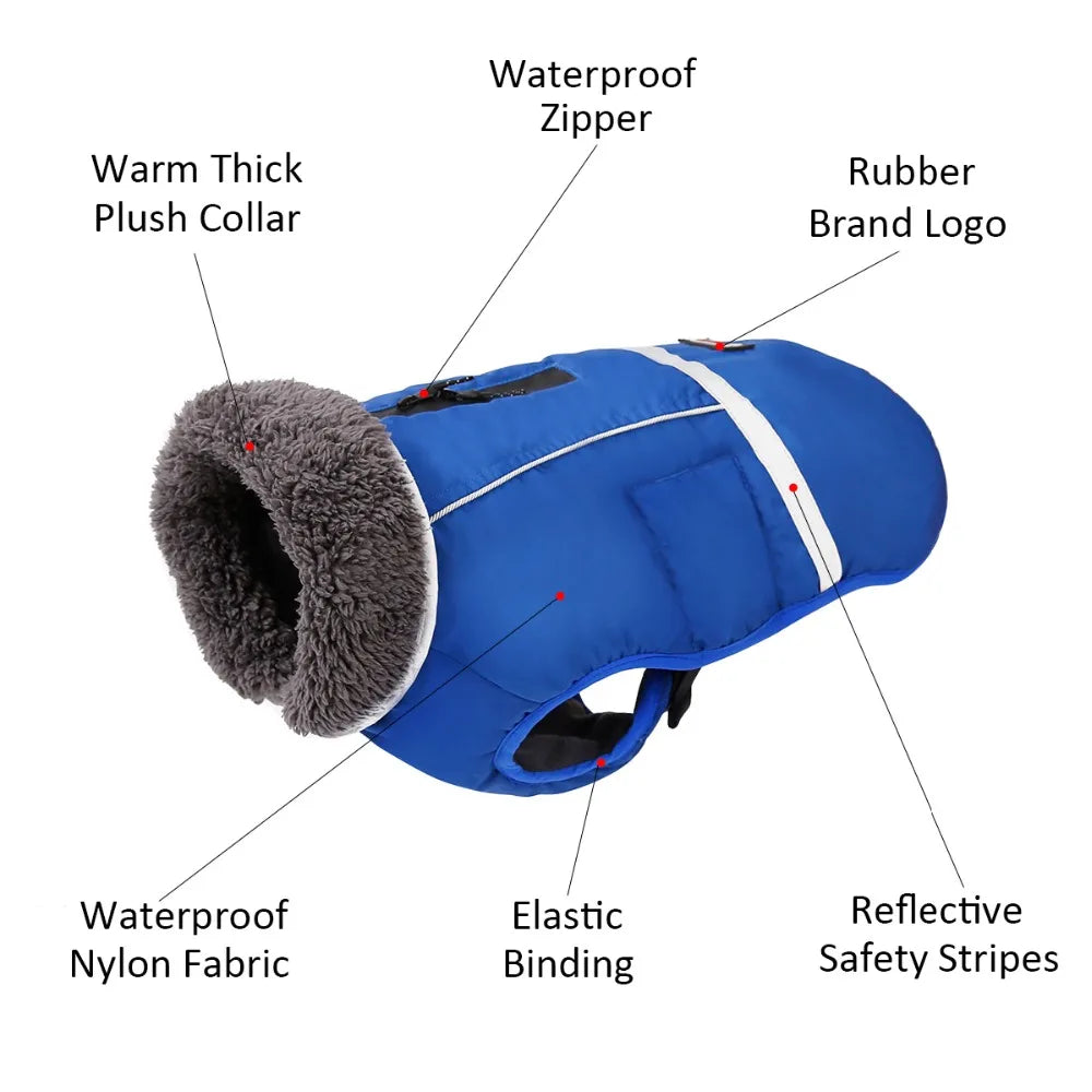 Warm winter dog coat with reflectors, for medium and large dogs