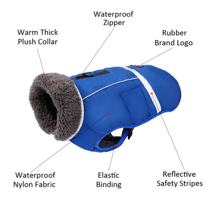 Warm winter dog coat with reflectors, for medium and large dogs
