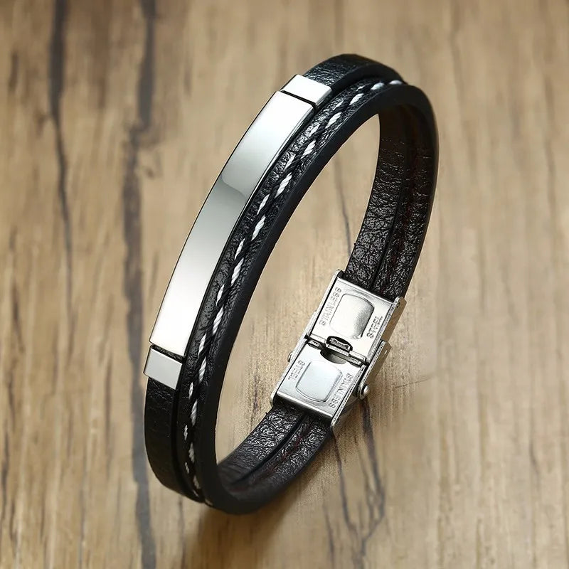 VNOX Genuine Leather Double Bracelet for Men