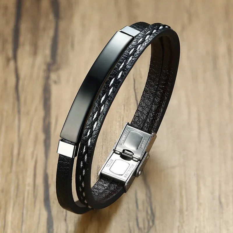VNOX Genuine Leather Double Bracelet for Men