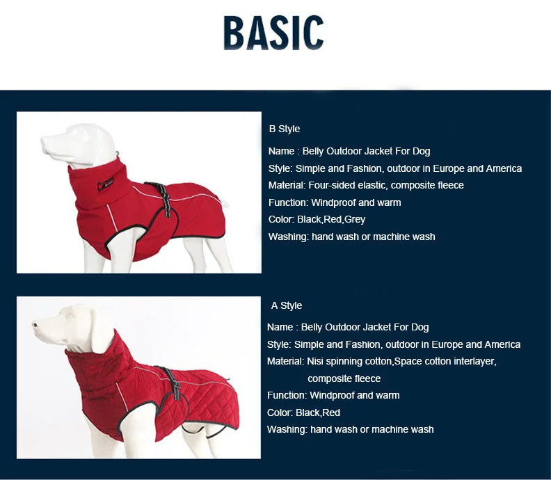 Dog winter coat for large dogs, all sizes