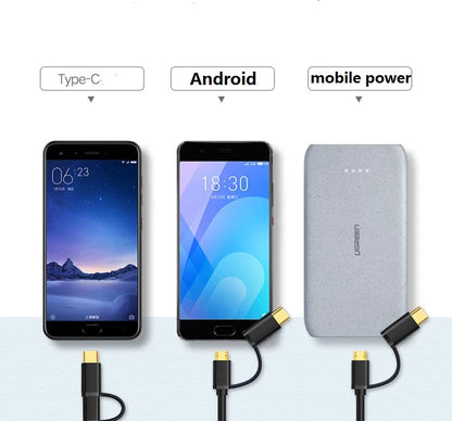 UEREEN Micro USB-C Latauskaapeli – Pikalataus Android-laitteille – Lyhyt 25 cm