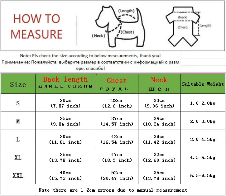Dog winter coat, thick and warm material, for small and medium-sized dogs