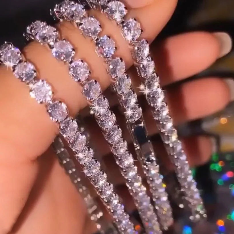 Hopeanvärinen tennis-rannekoru zirkoniakivillä, kimalteleva unisex design