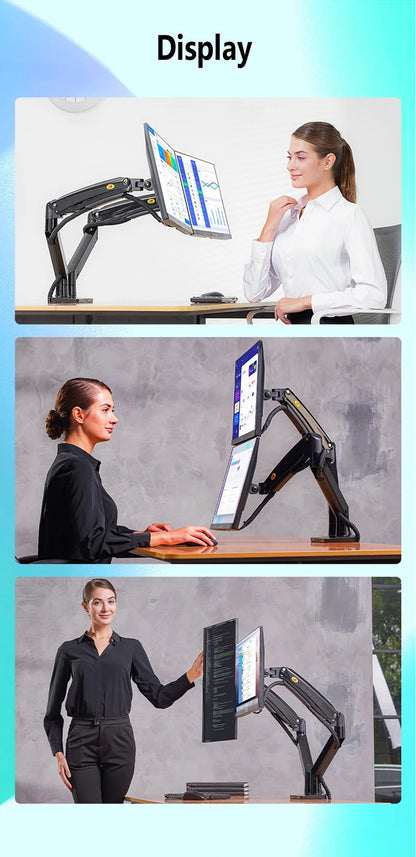 NB F195A Alumiini Kaksoisnäyttöteline - Kaasujousitettu 22-32" Monitorikiinnike