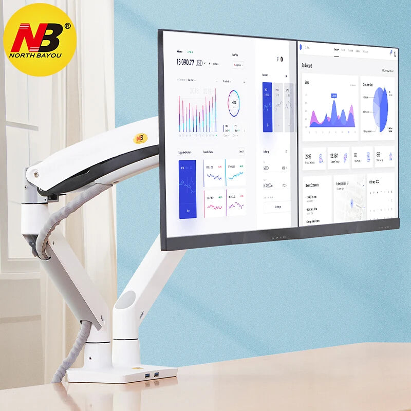 NB F195A Alumiini Kaksoisnäyttöteline - Kaasujousitettu 22-32" Monitorikiinnike