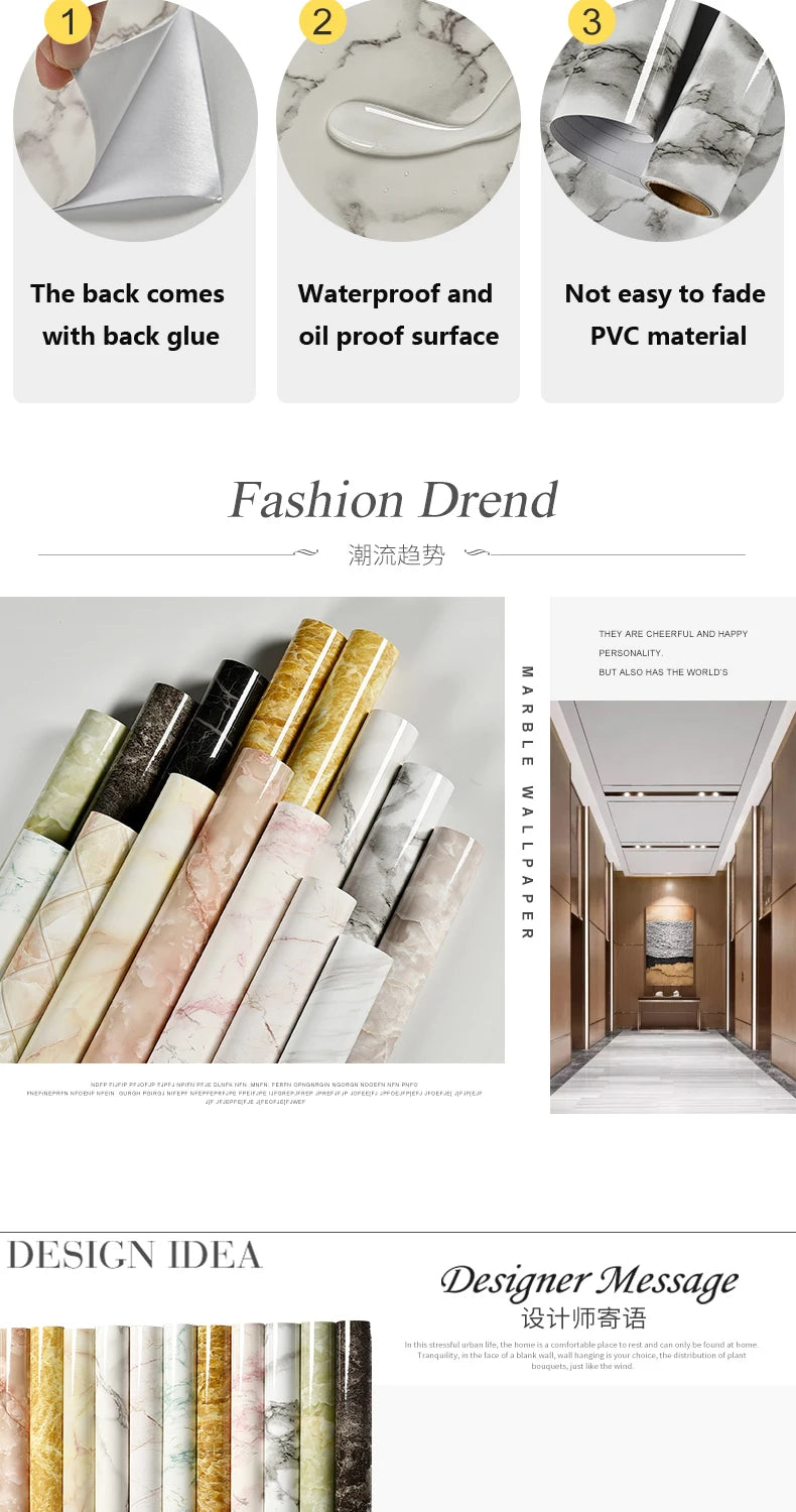 Matt Jade Green marble pattern self-adhesive wallpaper, available in many different variations