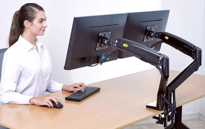 NB F195A Alumiini Kaksoisnäyttöteline - Kaasujousitettu 22-32" Monitorikiinnike