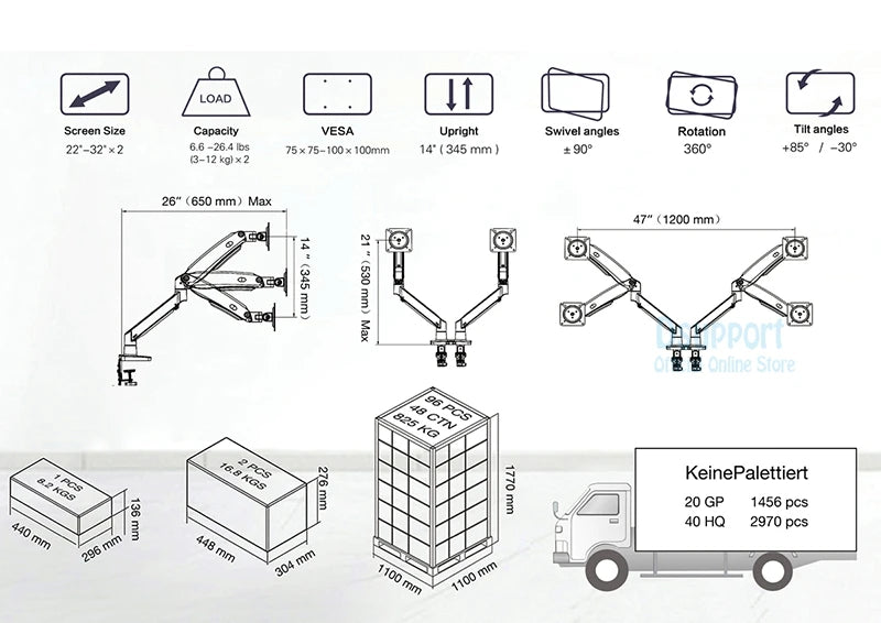 NB F195A Alumiini Kaksoisnäyttöteline - Kaasujousitettu 22-32" Monitorikiinnike