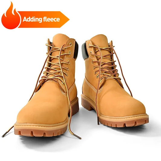 Miesten Korkeavartiset Nahkasaappaat - Plyysi Lämpimät Talvisaappaat Liukumaton Pohja