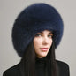 Women's genuine fox fur hat with earflaps, thick luxury winter hat