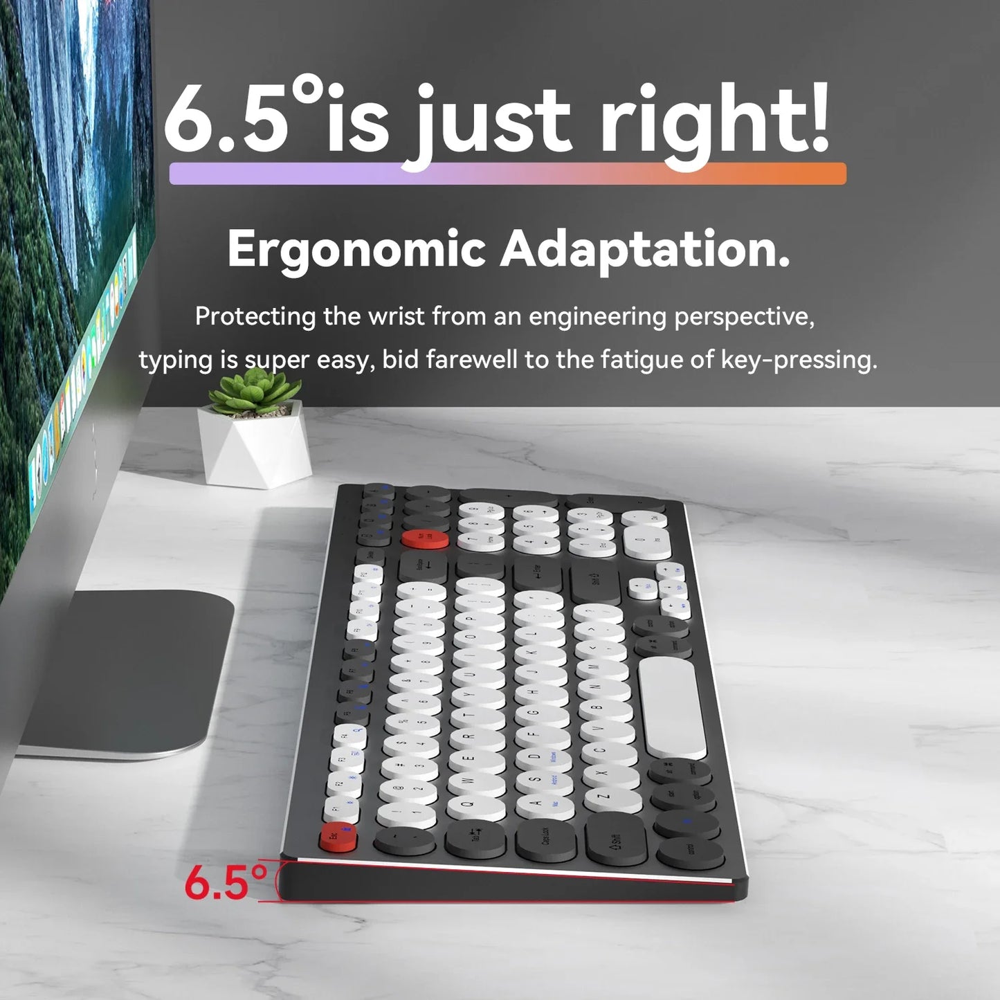 Hiljainen alumiininäppäimistö, kolme yhteystilaa, ergonominen, ohut