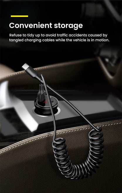 66W USB-C Kaapeli Sisäänvedettävä - 5A Pikalataus Type-C Jousimekanismilla