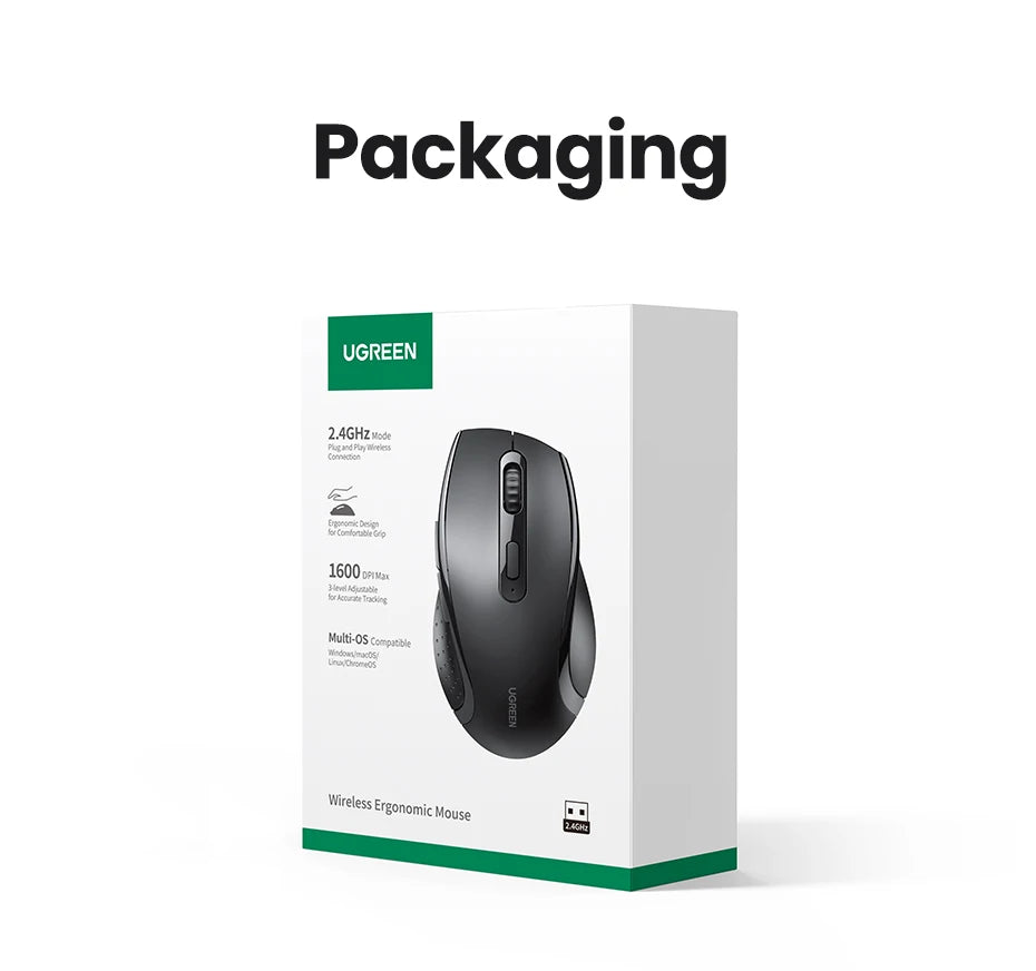 UGREEN Langaton Hiiri 1600DPI - Hiljainen 2.4GHz USB-hiiri PC & MacBook