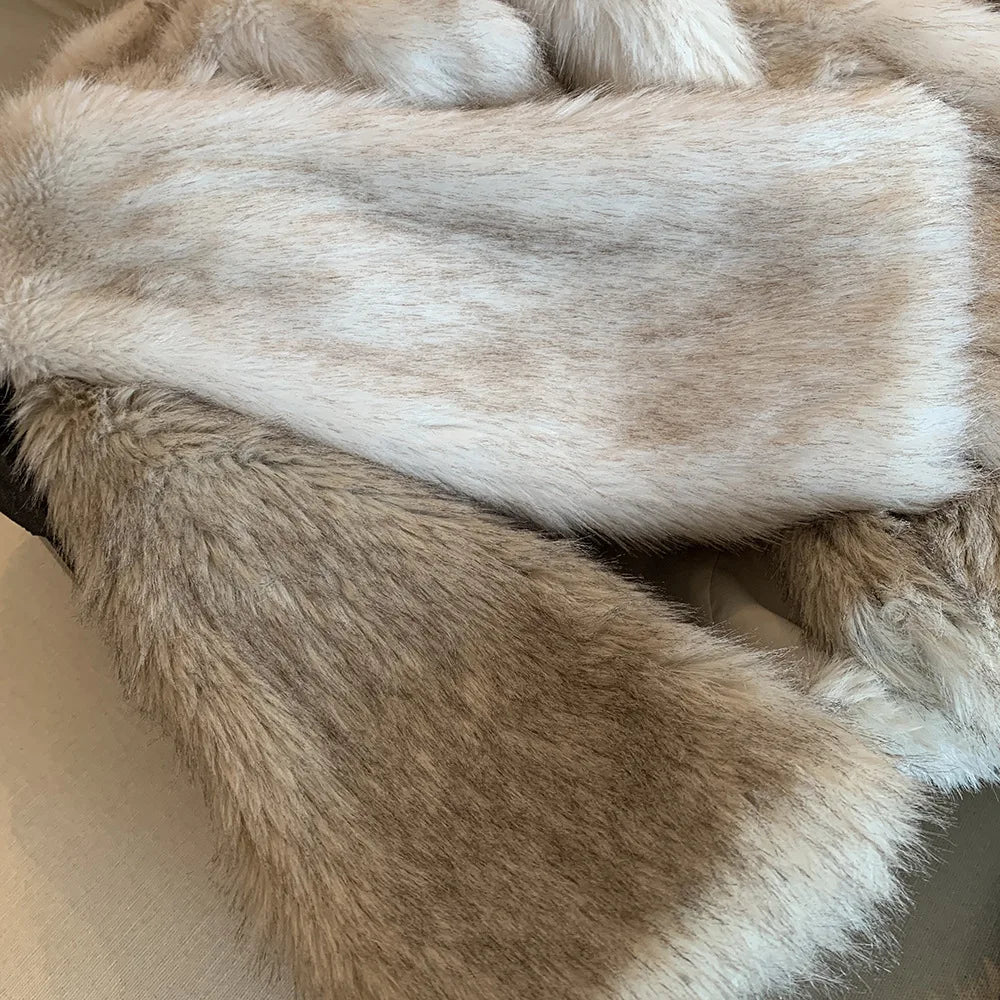 MYMX Faux fur jacket for women, large collar, short model