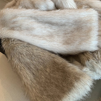 MYMX Faux fur jacket for women, large collar, short model