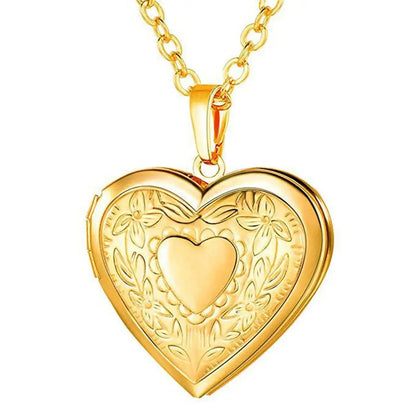 Heart locket necklace for women and men, gold or silver