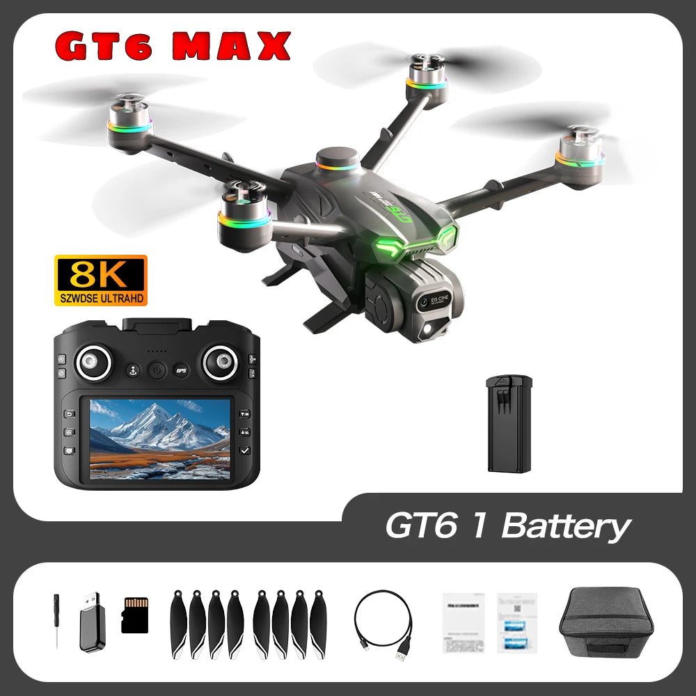 GT6 Max Drone 2025 – 8K Kamera, 5G GPS, 2KM Kantama, Harjaton Moottori – Ammattilaisdroni