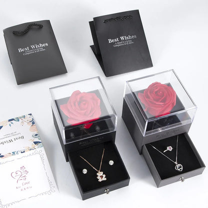 Heart pendant necklace, rose box, romantic gift