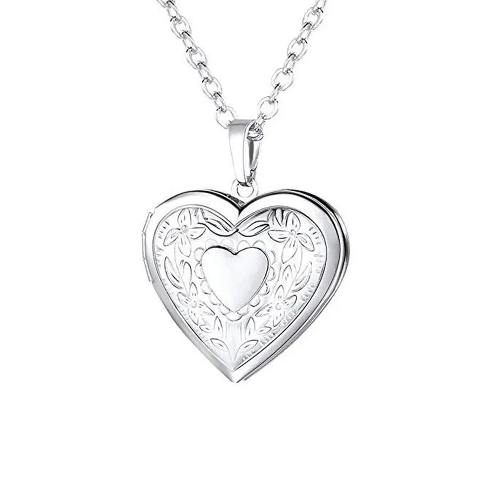 Heart locket necklace for women and men, gold or silver