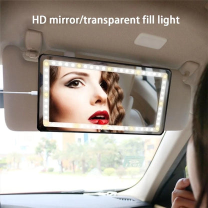 Car LED makeup mirror, adjustable brightness, touch function, sun protection