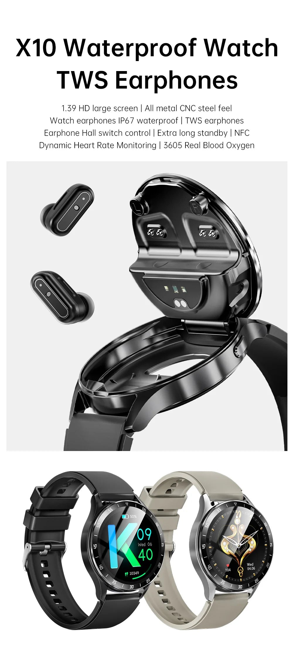 X10 2-in-1 Smartwatch and Headphones in One, Popular Model