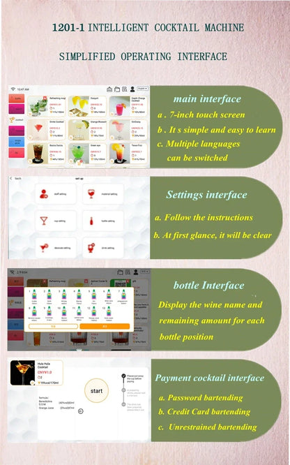 Smart cocktail machine, automatic bartender robot for restaurants and bars