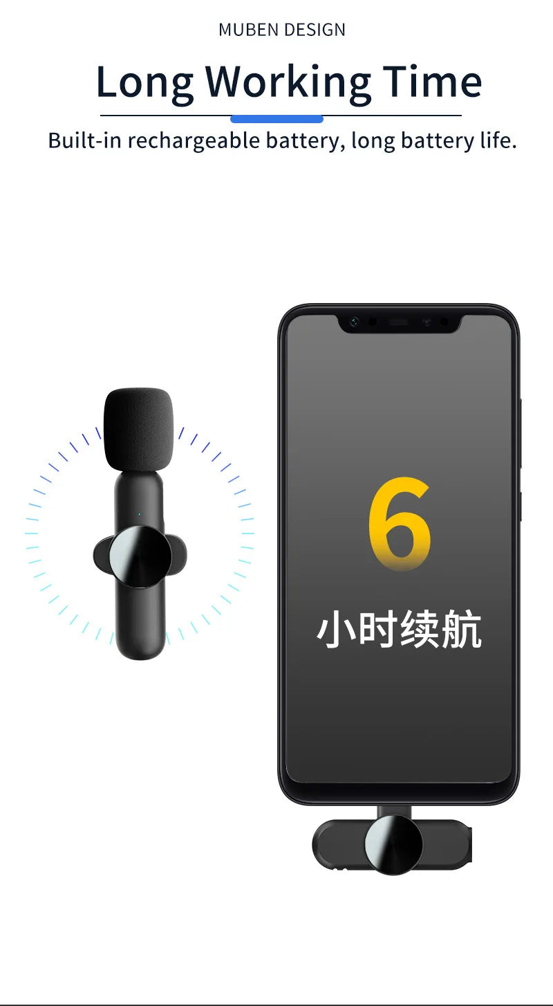 Langaton Lavalier-mikrofoni - Mini Älykäs Kohinanvaimennus iPhone & Android