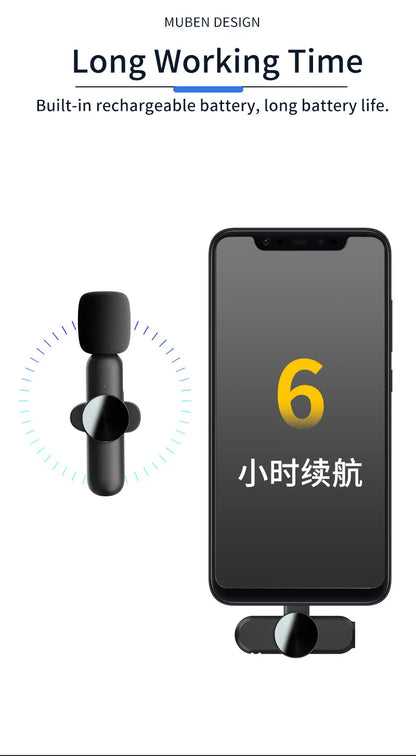 Langaton Lavalier-mikrofoni - Mini Älykäs Kohinanvaimennus iPhone & Android