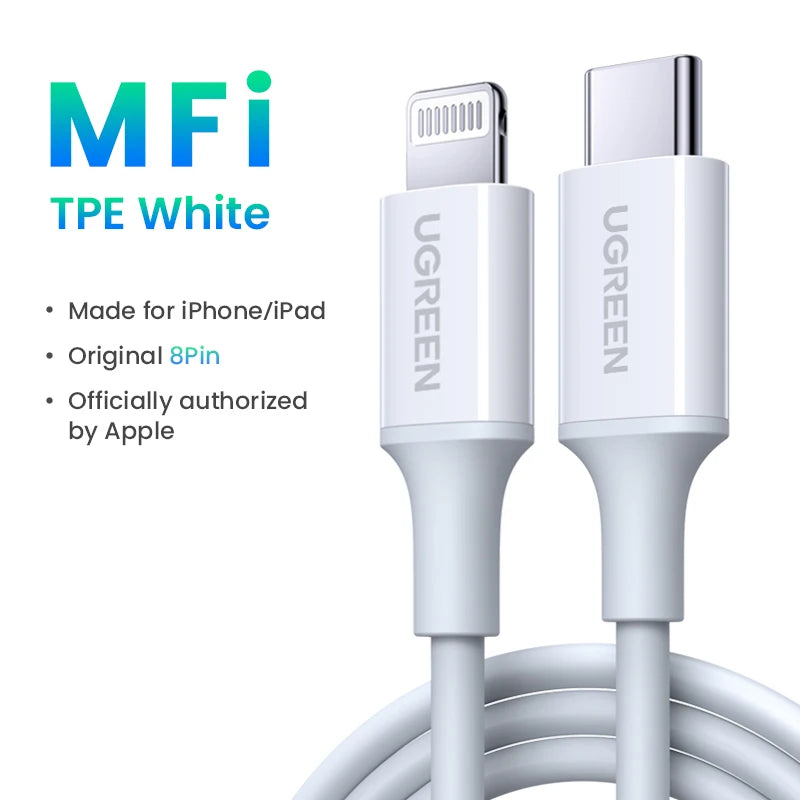UGREEN MFi 20W USB-C Lightning-kaapeli – PD Pikalataus iPhone 14/13/12 Pro Max & iPad – 1M