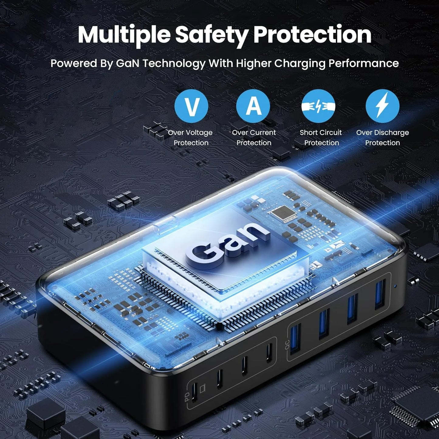 200W Pikalatausasema – 8-porttinen USB-C-keskitin 65W PD-laturilla