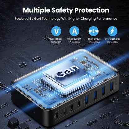 200W Pikalatausasema – 8-porttinen USB-C-keskitin 65W PD-laturilla