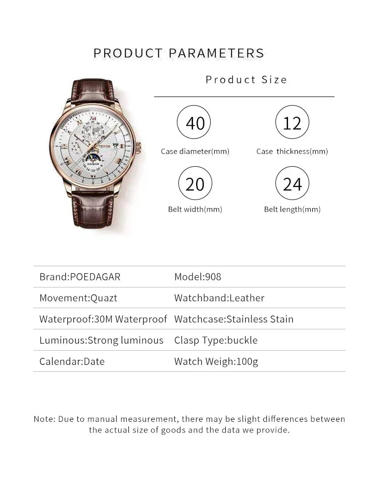 Stylish wristwatch, leather strap, available in different variations