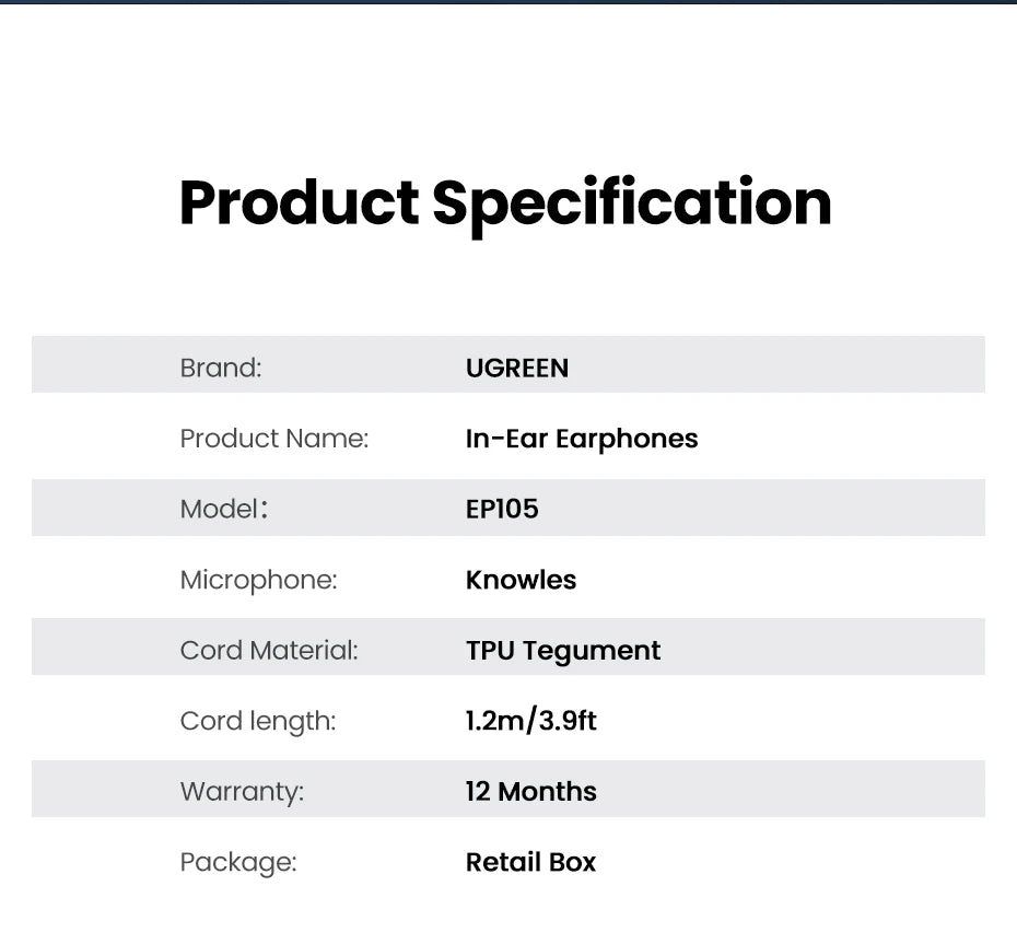 UGREEN USB-C Headphones with Microphone - HiFi Stereo In-Ear Headphones with 3.5mm Jack