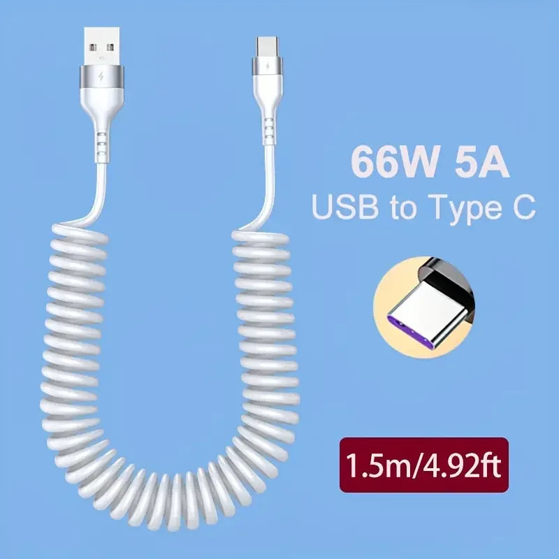 66W USB-C Kaapeli Sisäänvedettävä - 5A Pikalataus Type-C Jousimekanismilla