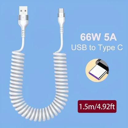 66W USB-C Kaapeli Sisäänvedettävä - 5A Pikalataus Type-C Jousimekanismilla